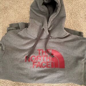 The North Face Charcoal Hoodie with Burgundy Logo